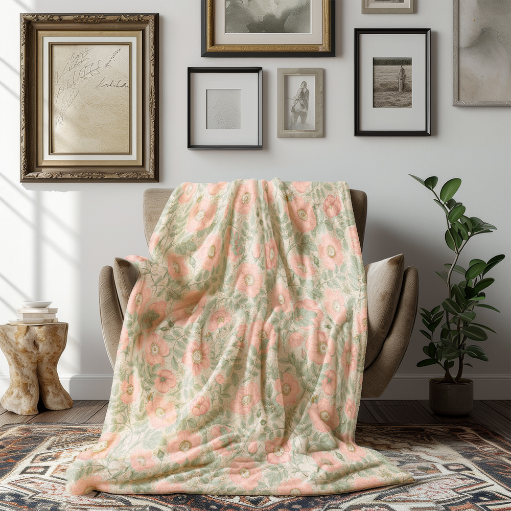 Throw Blanket – Timeless Wild Pink Rose Bouquet Print