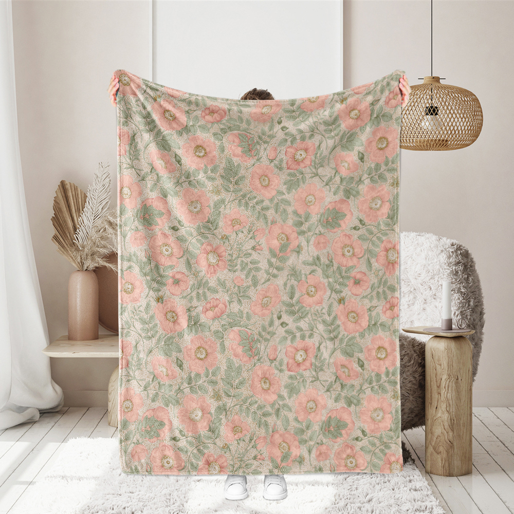 Throw Blanket – Timeless Wild Pink Rose Bouquet Print