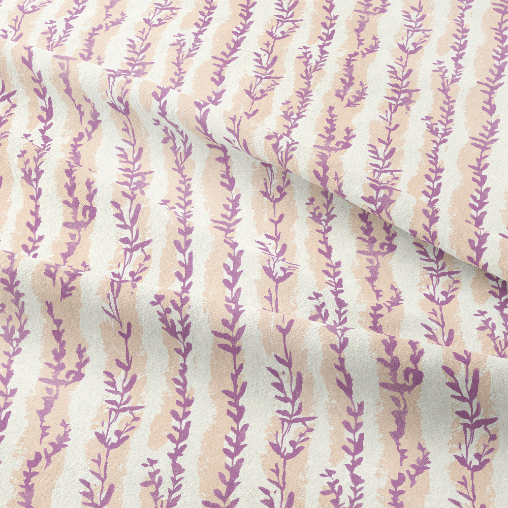 Lavender Leaf and Beige Striped Pattern – Custom Print Fabrics