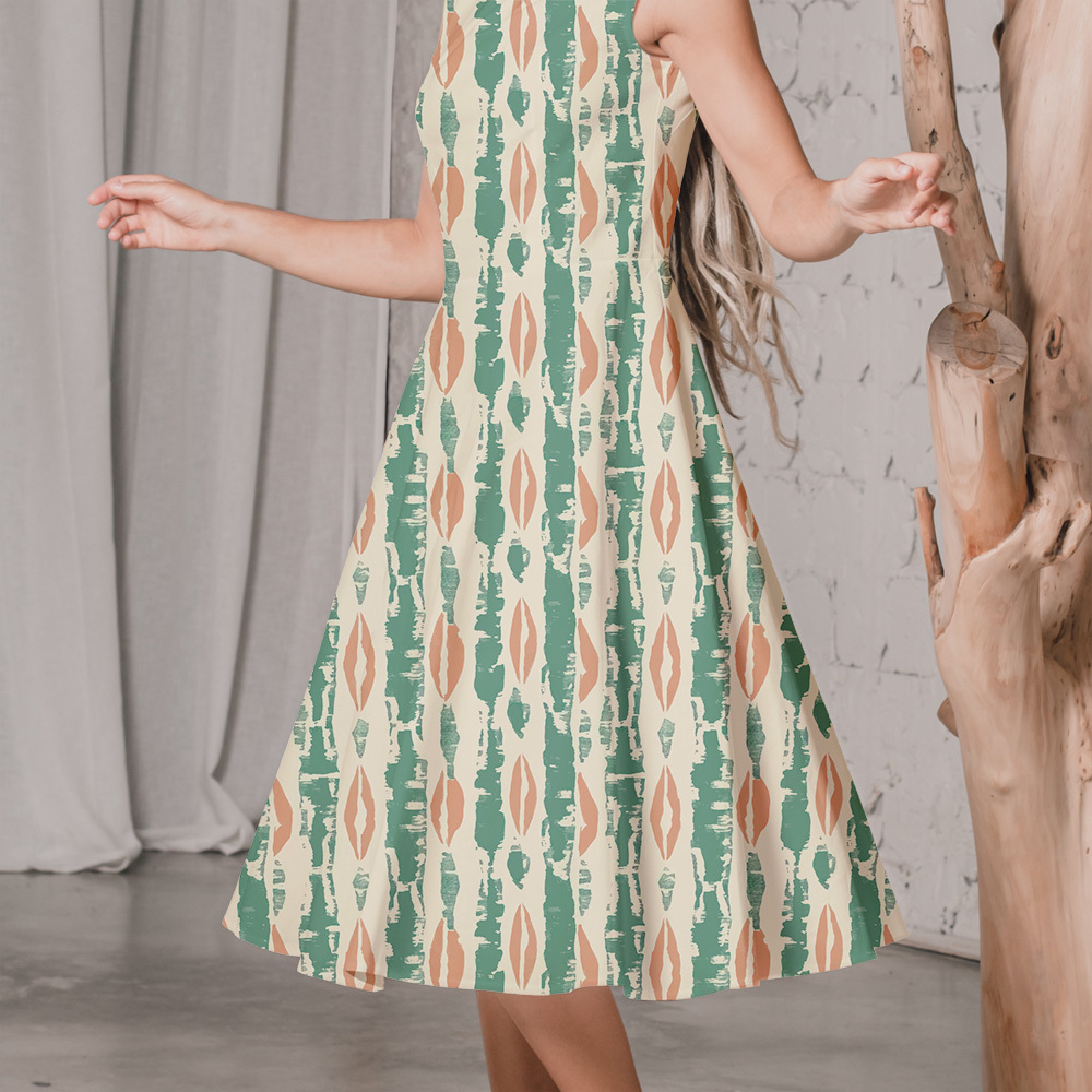 Peach and Mint Boho Organic Geometric Pattern – Custom Print Fabrics