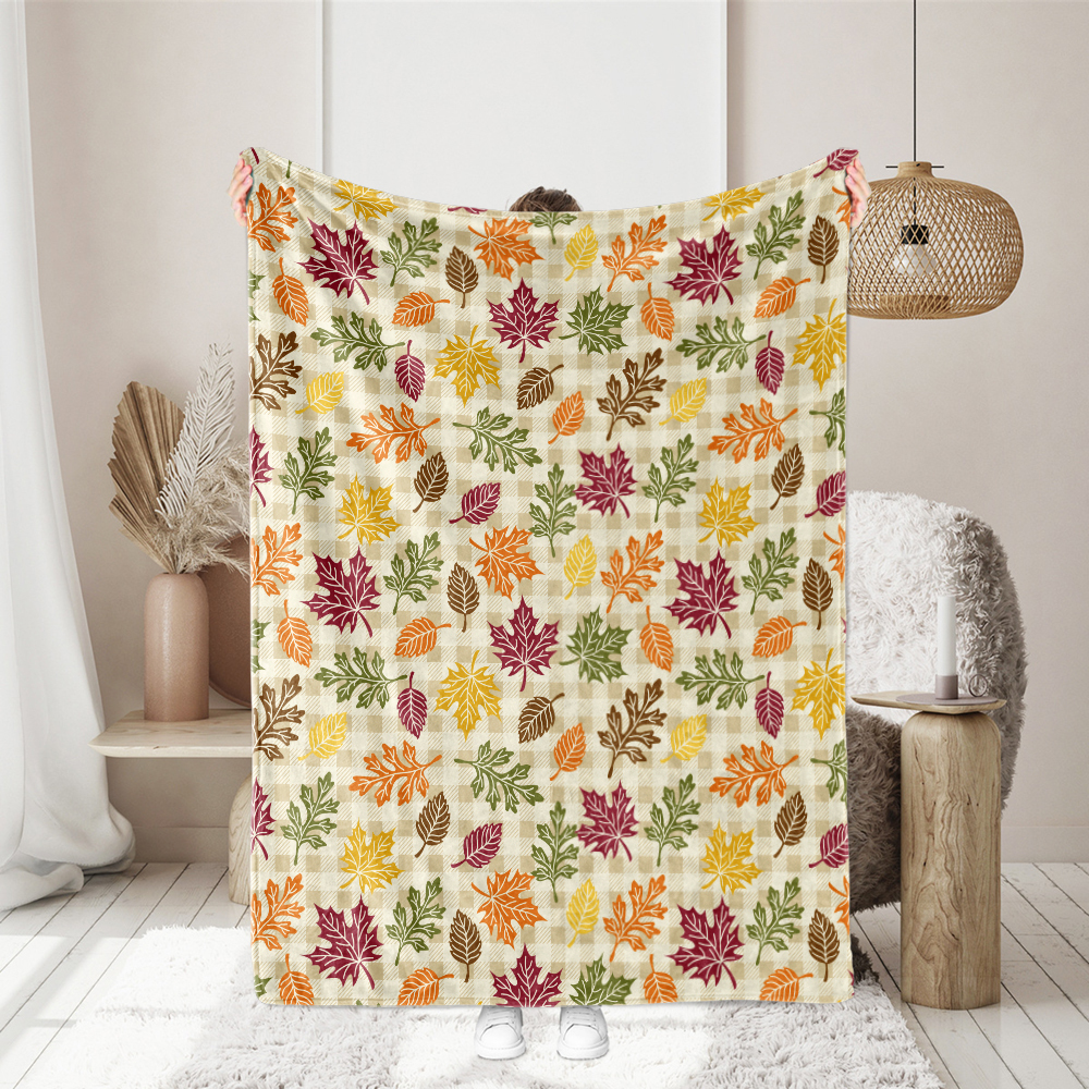 Throw Blanket – Fall Leaves Across Plaid Field Pattern Design