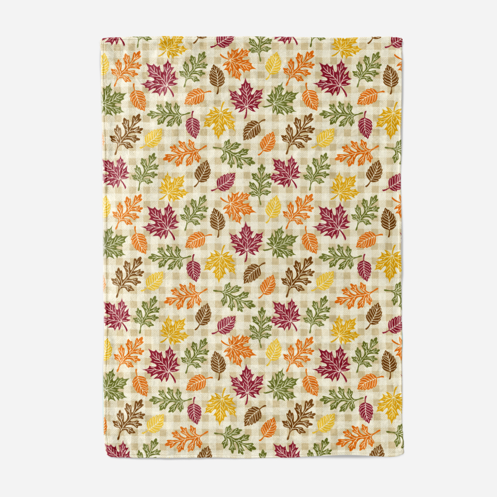 Throw Blanket – Fall Leaves Across Plaid Field Pattern Design