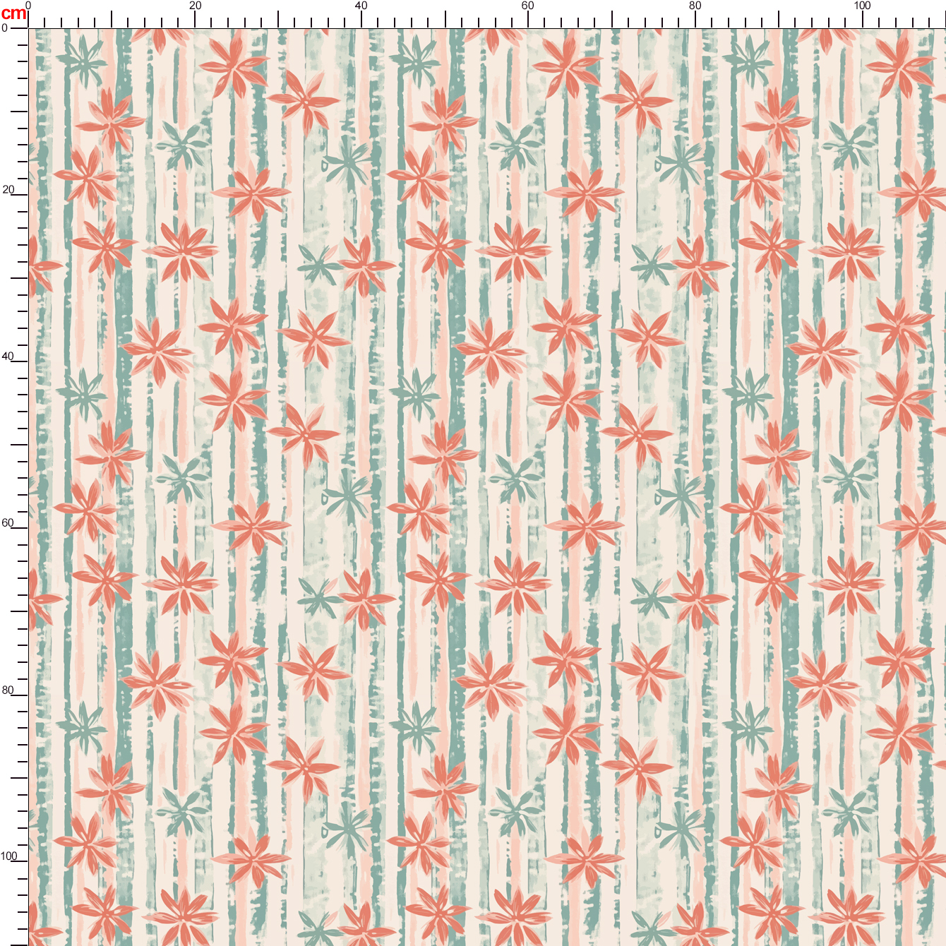 Coral Pink and Mint Green Woodblock Floral Stripe – Custom Print Fabrics