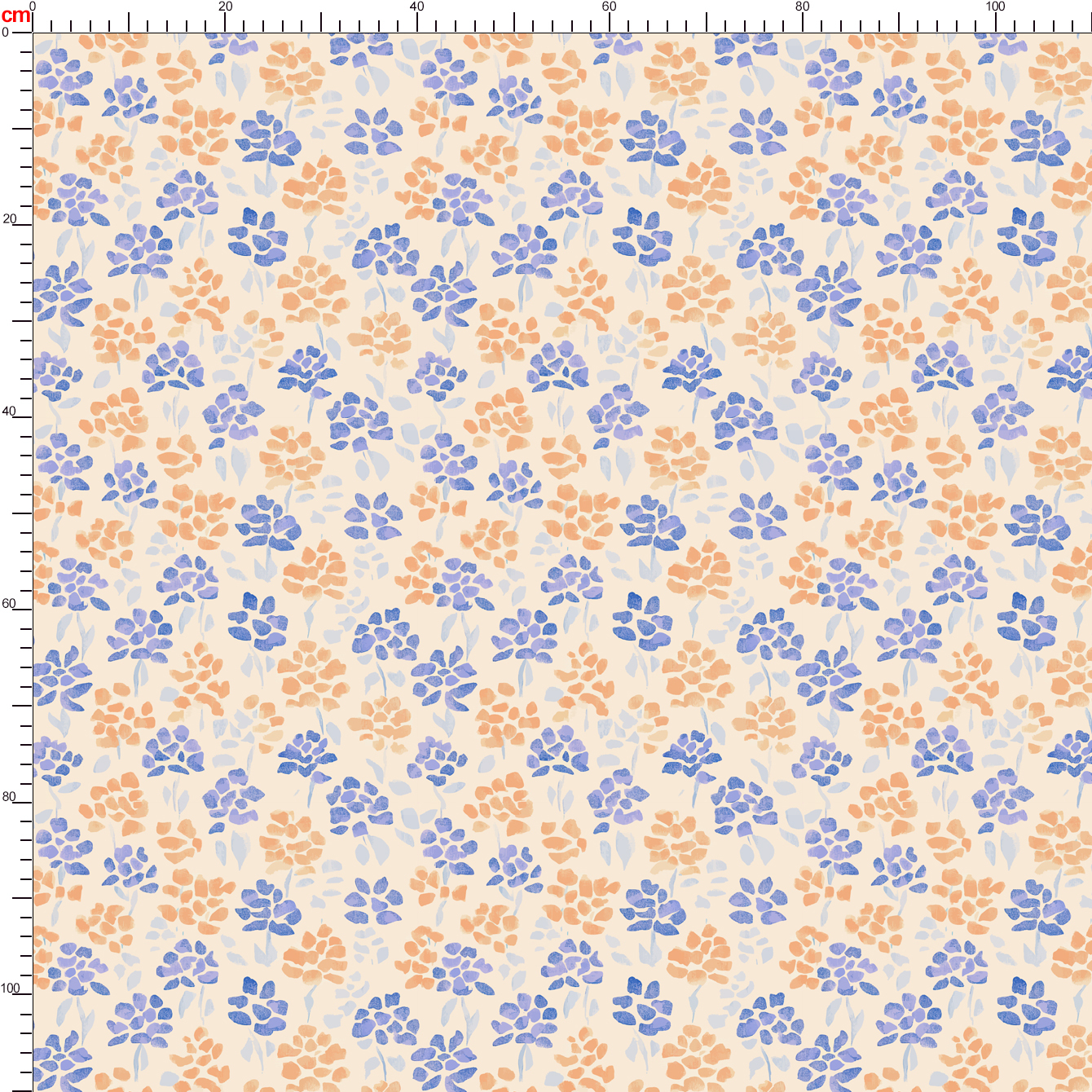 Blue and Orange Artisanal Floral on Cream Base – Custom Print Fabrics