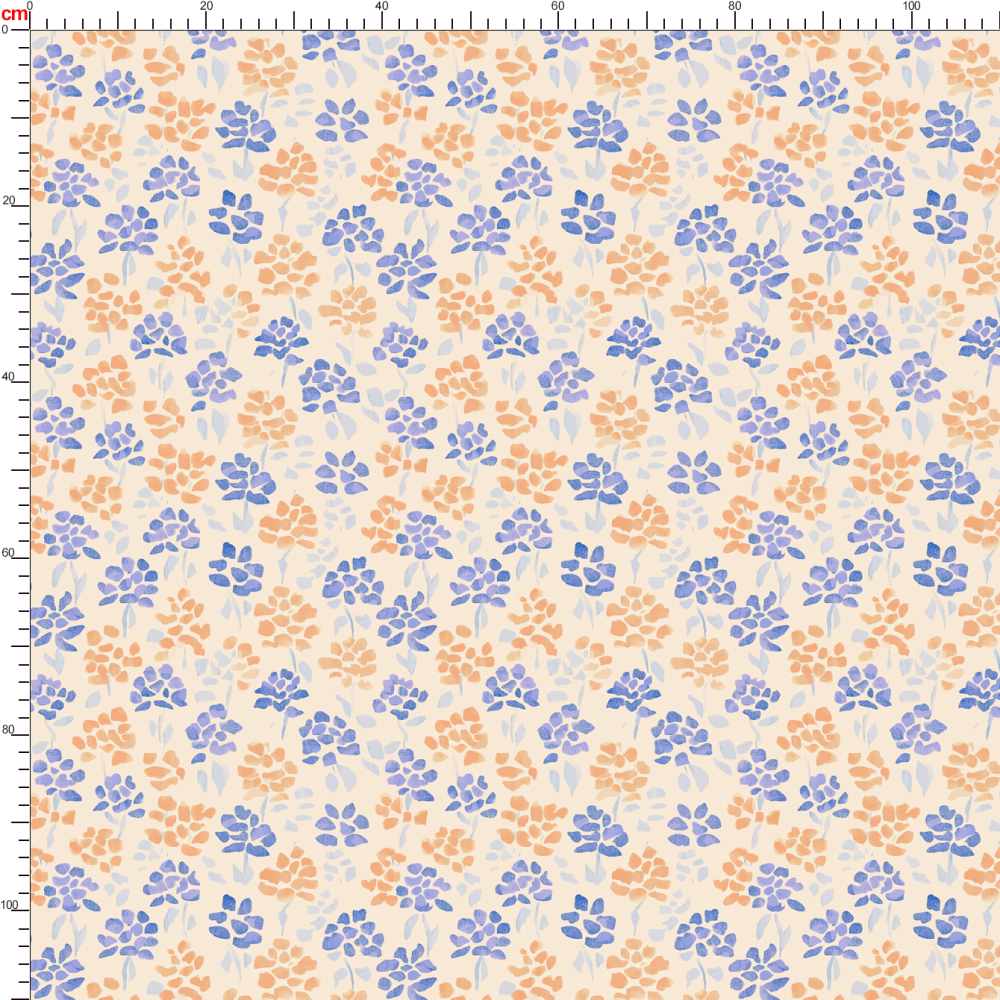 Blue and Orange Artisanal Floral on Cream Base – Custom Print Fabrics