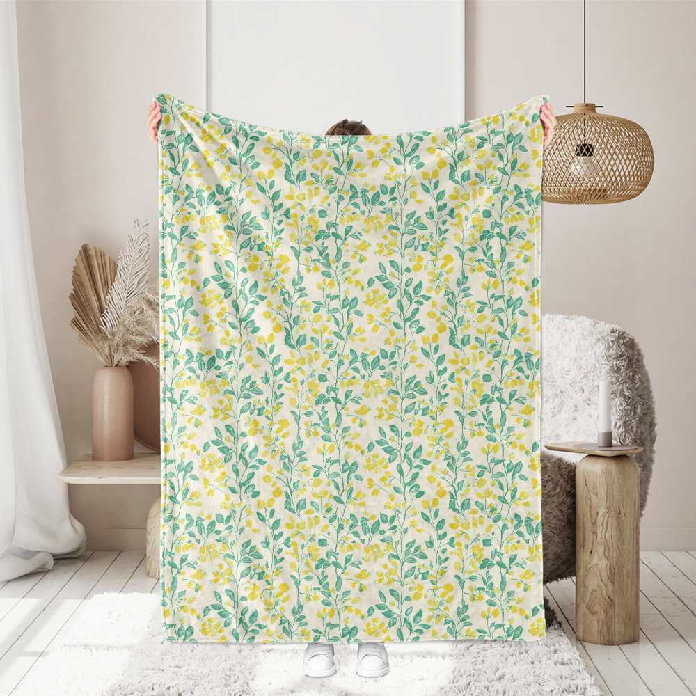 Lemon Yellow and Green Leaf Botanical Pattern – Custom Print Fabrics