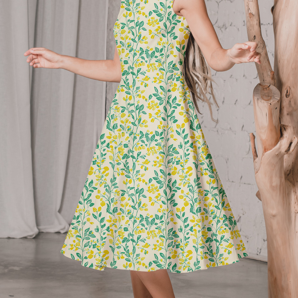 Lemon Yellow and Green Leaf Botanical Pattern – Custom Print Fabrics