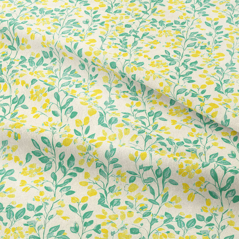 Lemon Yellow and Green Leaf Botanical Pattern – Custom Print Fabrics