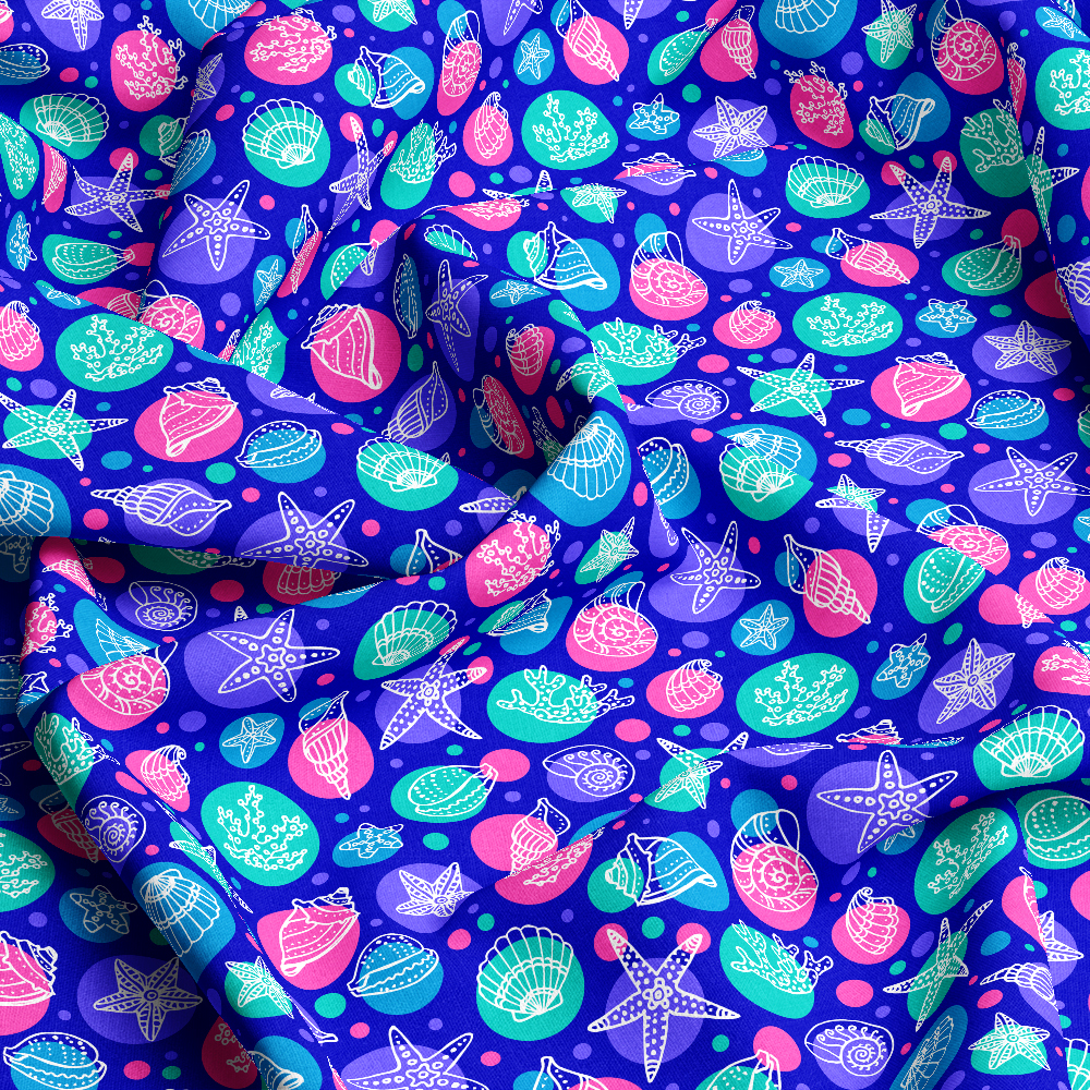 Sea Life With Seashells Corals And Starfishes - Custom Print Fabrics