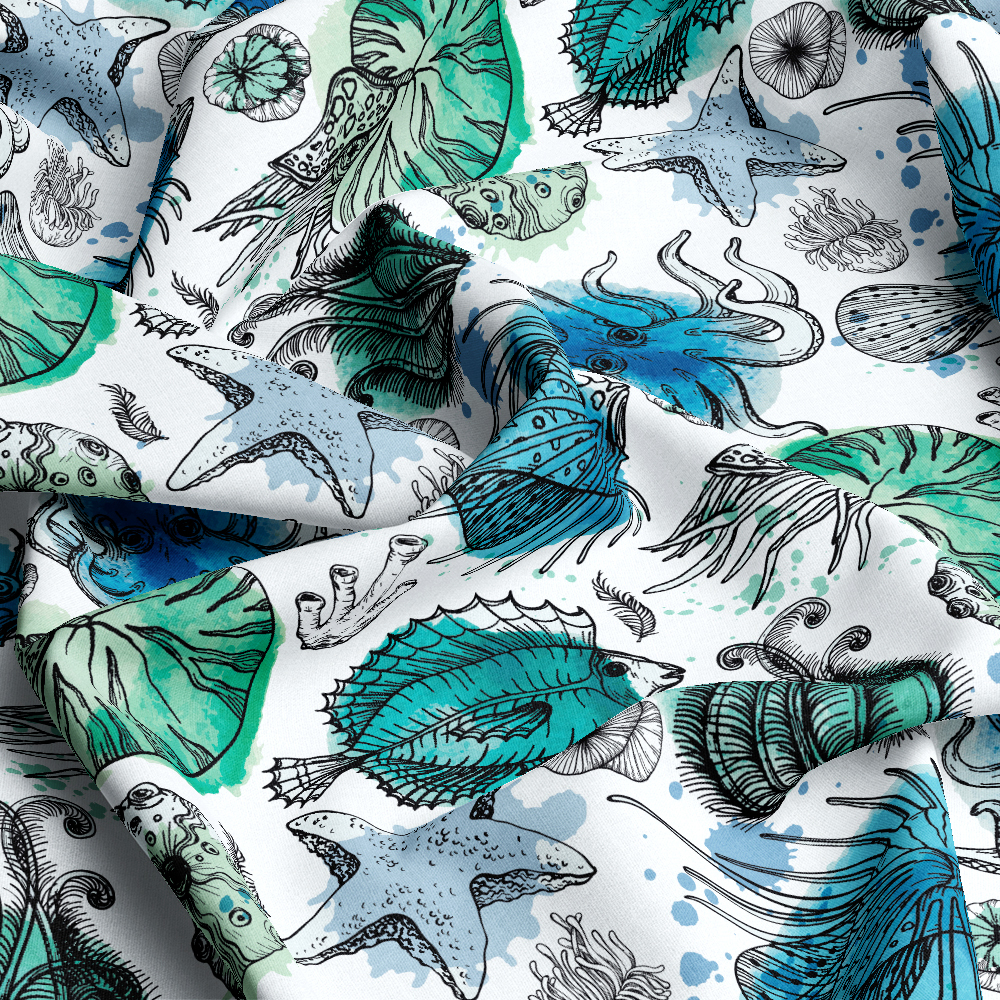 Sea Life Watercolor Deepwater Organisms | Custom Print Fabrics