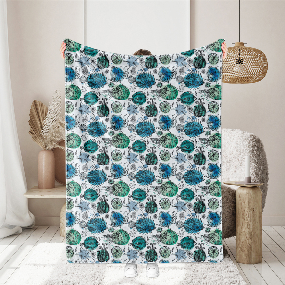 Sea Life Watercolor Deepwater Organisms | Custom Print Fabrics