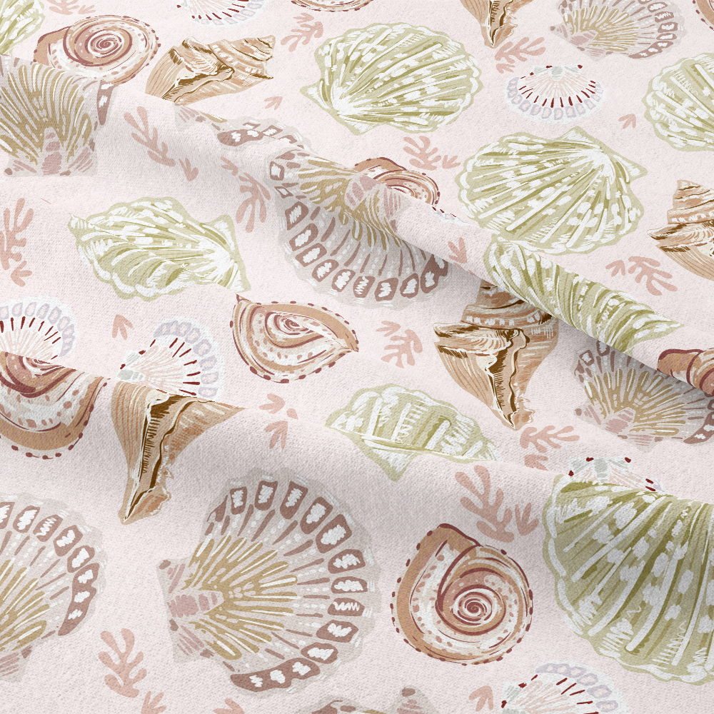 Sea Life Trendy Hand Drawn Sea Shells Seamless Pattern - Custom Print Fabrics
