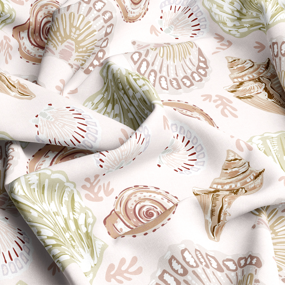 Sea Life Trendy Hand Drawn Sea Shells Seamless Pattern - Custom Print Fabrics