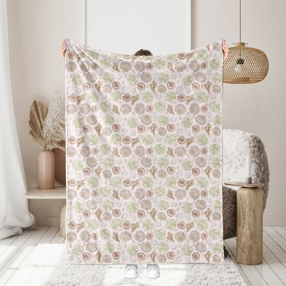 Sea Life Trendy Hand Drawn Sea Shells Seamless Pattern - Custom Print Fabrics