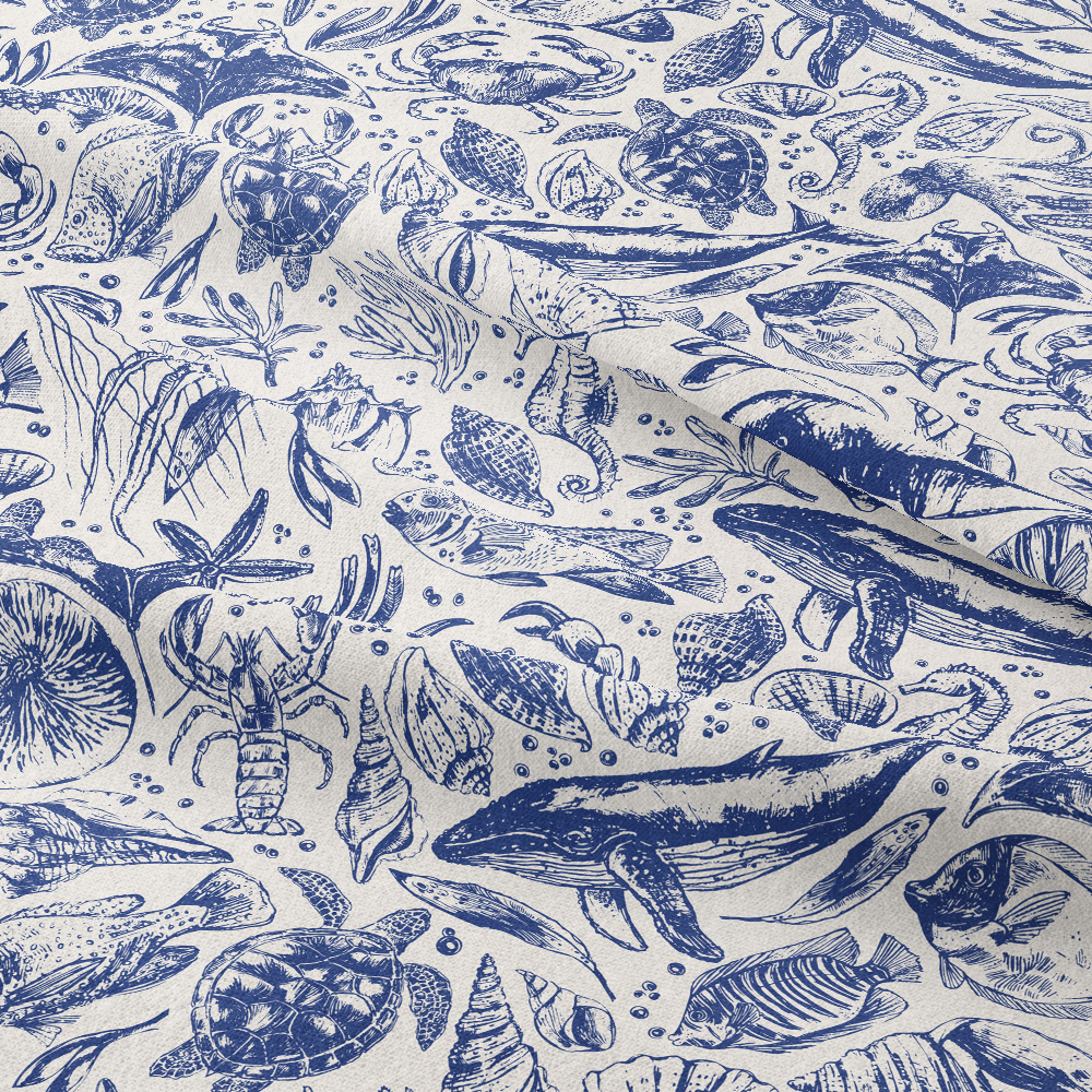 Sea Animals Seamless Pattern | Custom Print Fabrics with Whales - Dolphins & Octopuses