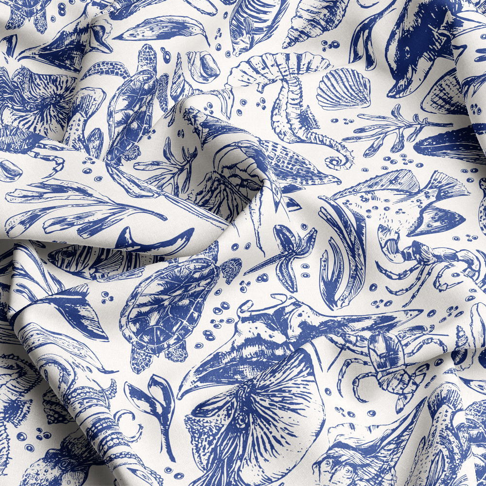 Sea Animals Seamless Pattern | Custom Print Fabrics with Whales - Dolphins & Octopuses