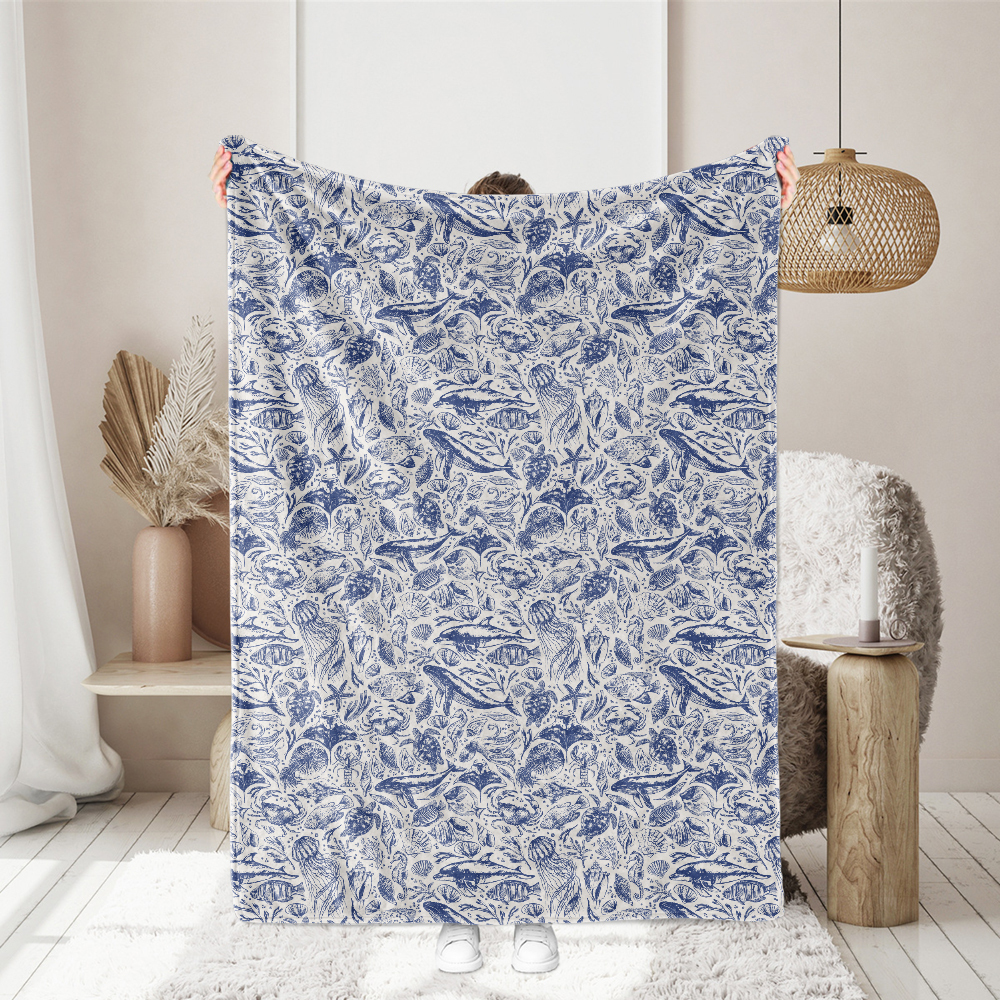Sea Animals Seamless Pattern | Custom Print Fabrics with Whales - Dolphins & Octopuses