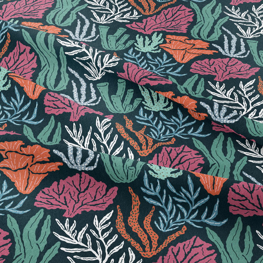 Underwater World Seamless Pattern With Hand Drawn Coral And Seaweed - Custom Print Fabrics