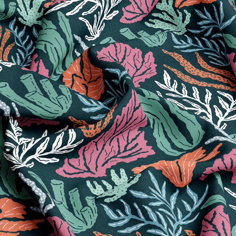 Underwater World Seamless Pattern With Hand Drawn Coral And Seaweed - Custom Print Fabrics
