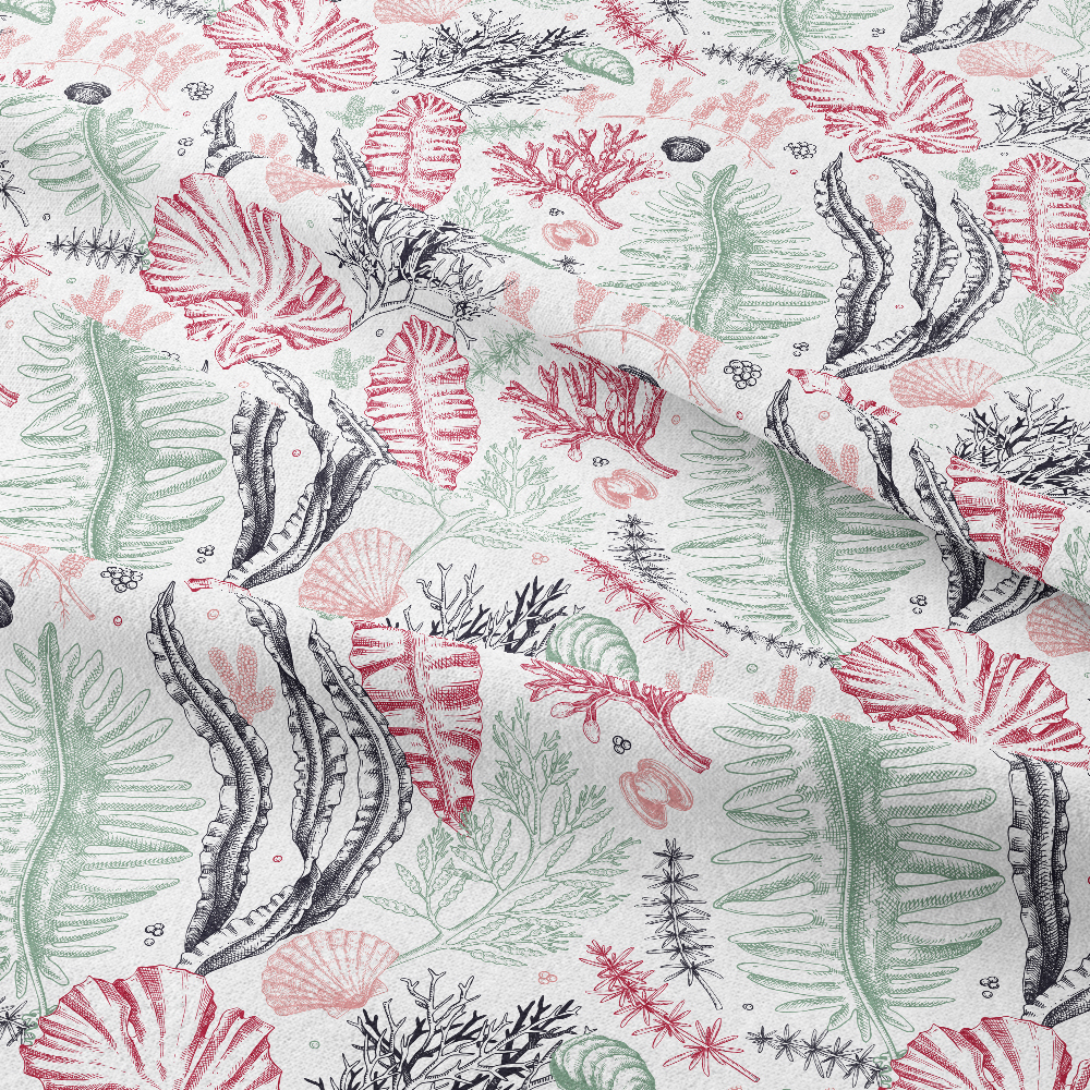 Underwater Sea Life Seaweed Seamless Pattern Hand Drawn - Custom Print Fabrics