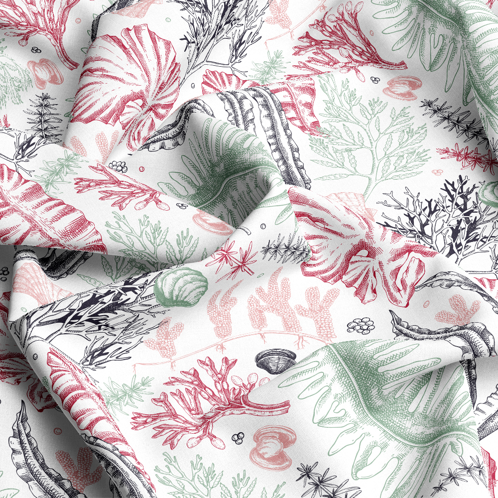 Underwater Sea Life Seaweed Seamless Pattern Hand Drawn - Custom Print Fabrics