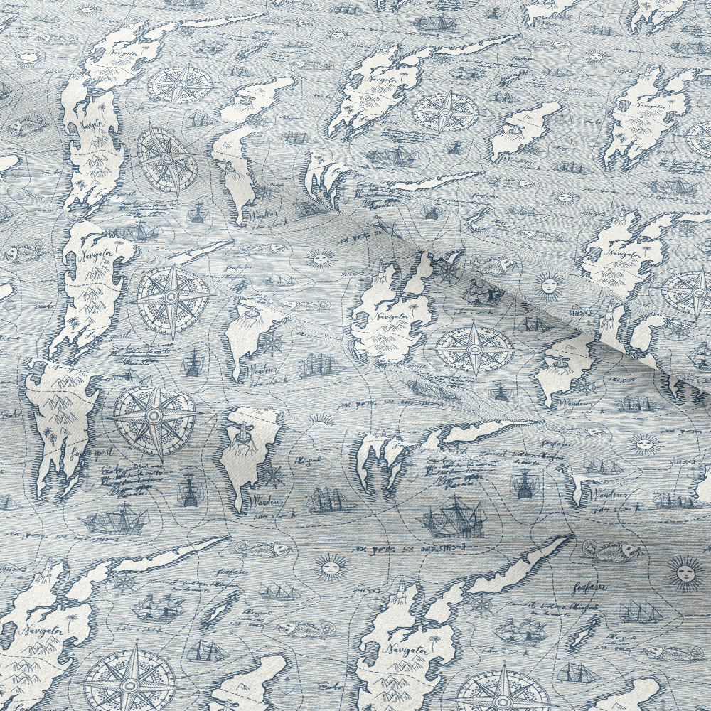 Sea Travels Adventures And Discoveries Vintage Hand - Drawn Map | Custom Print Fabrics