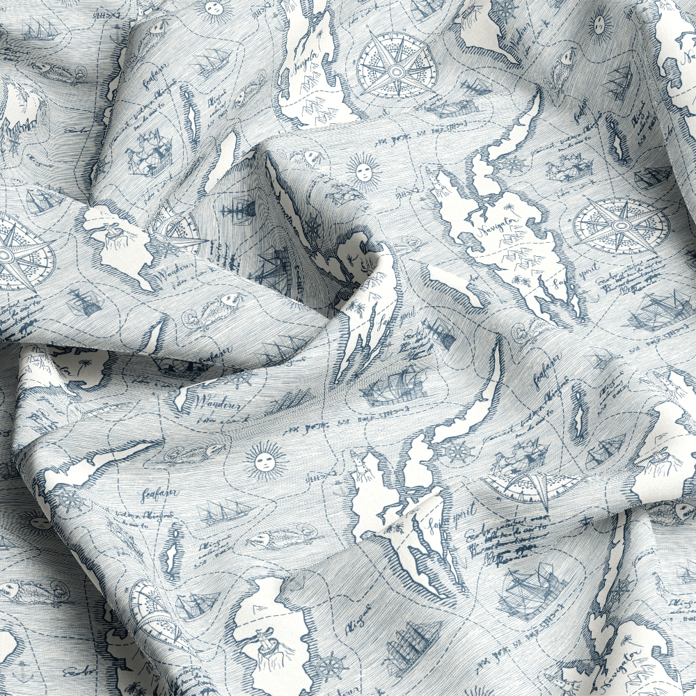 Sea Travels Adventures And Discoveries Vintage Hand - Drawn Map | Custom Print Fabrics
