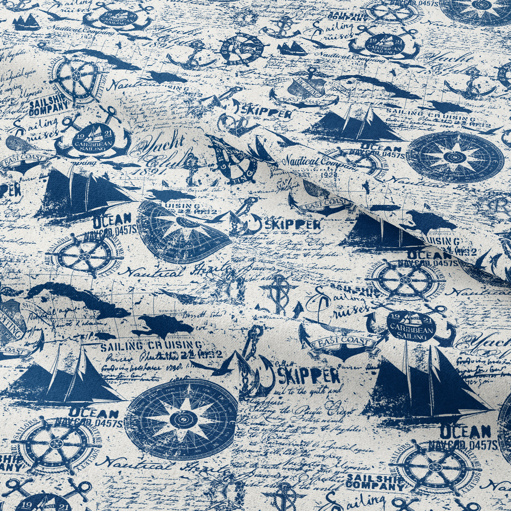 Sailing Cruises Nautical Elements Seamless Pattern Printing - Custom Fabric Solutions