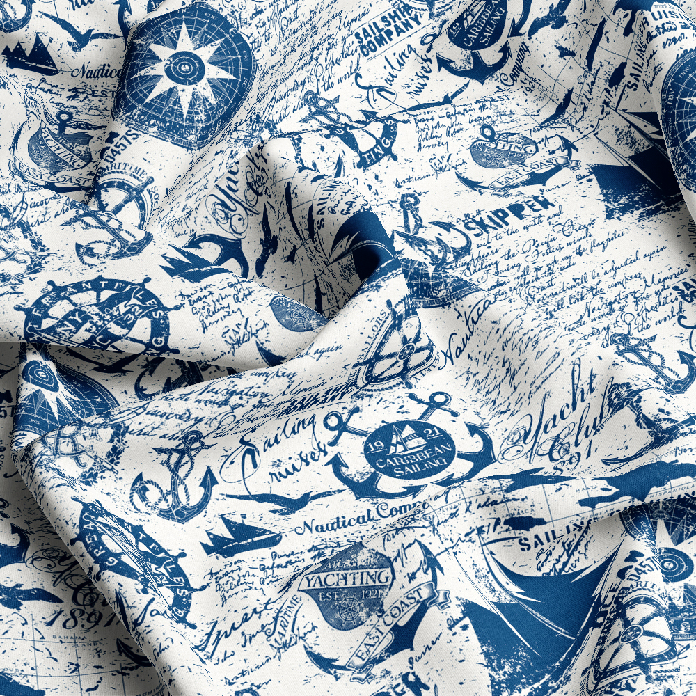 Sailing Cruises Nautical Elements Seamless Pattern Printing - Custom Fabric Solutions