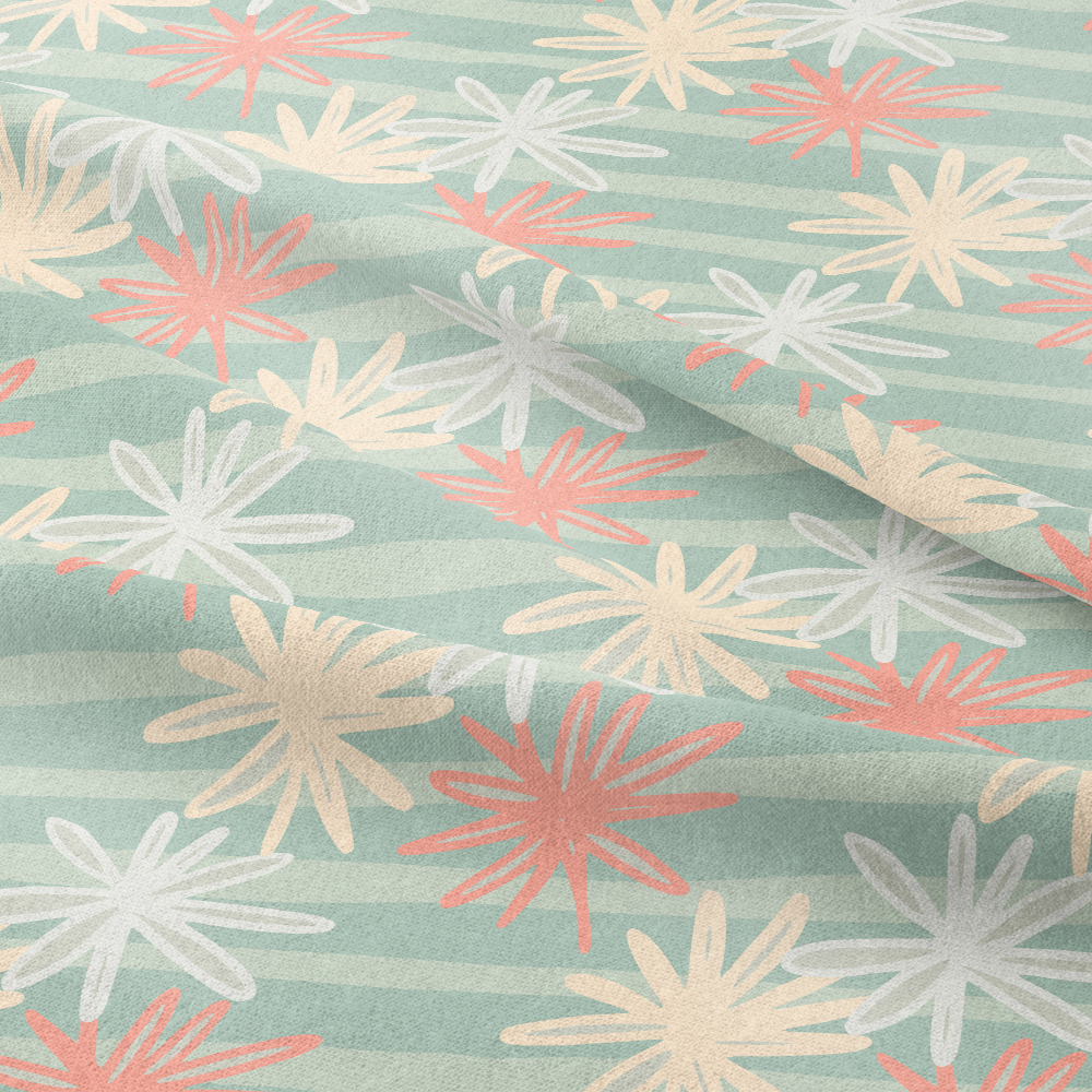 Tender Chamomile Silhouettes with Striped Background – Custom Print Fabrics