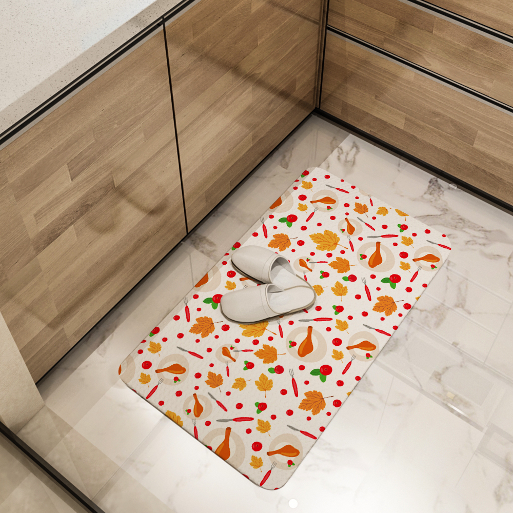 Kitchen Floor Mats – Vintage Sunflower with Blue Bows, Ribbons, and Green Leaves