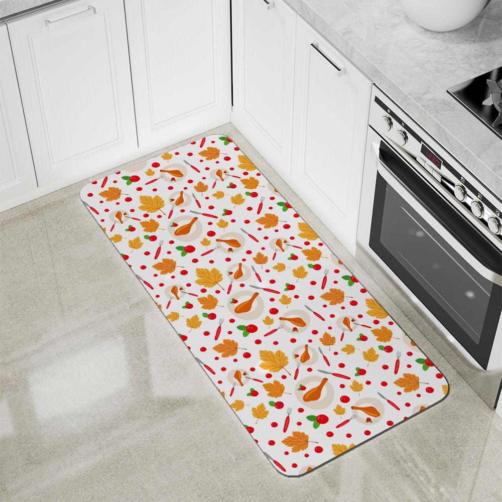 Kitchen Floor Mats – Vintage Sunflower with Blue Bows, Ribbons, and Green Leaves