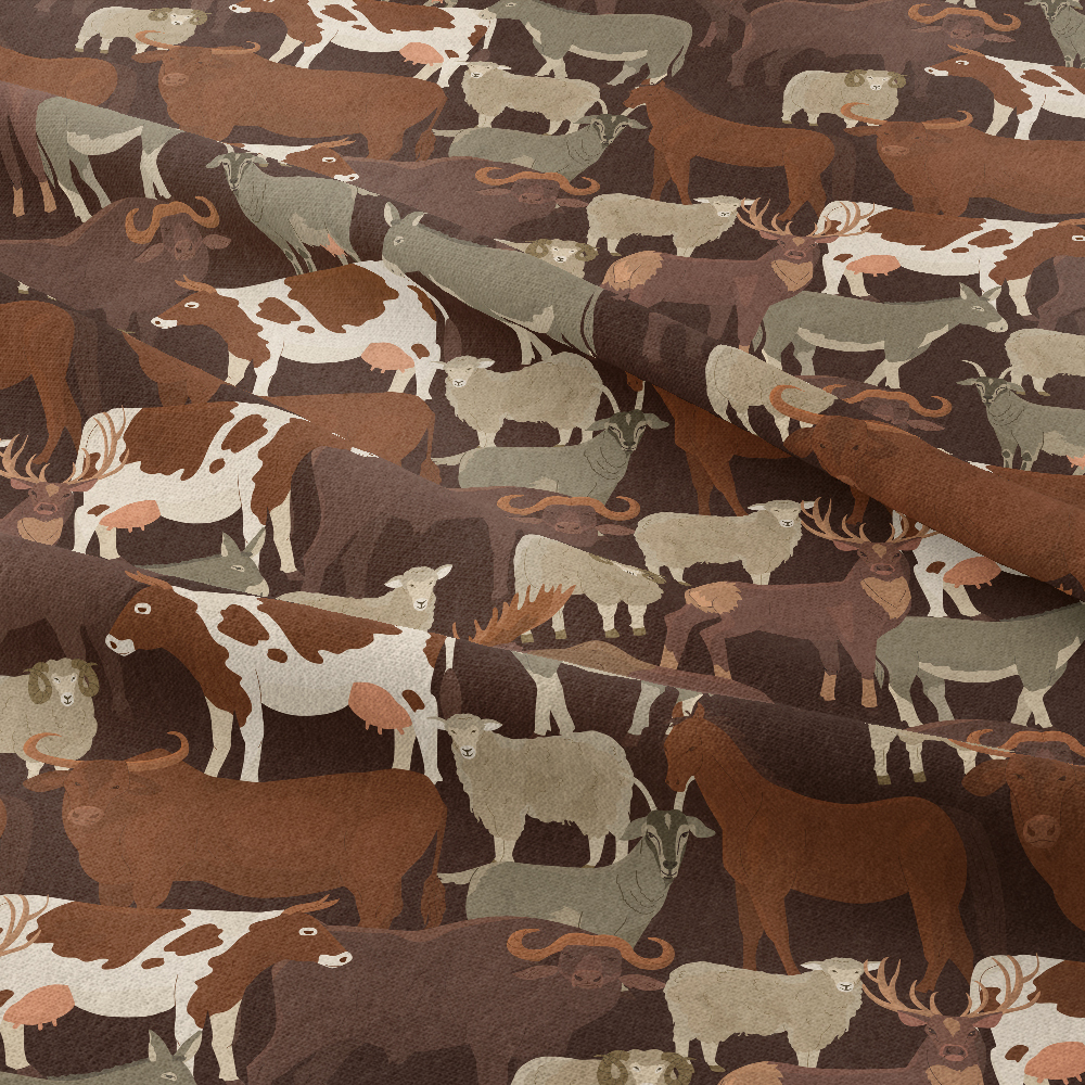 Farm Animals and Wild Animals Cattle Sheep Donkeys Deer Fabric Custom Print Fabrics