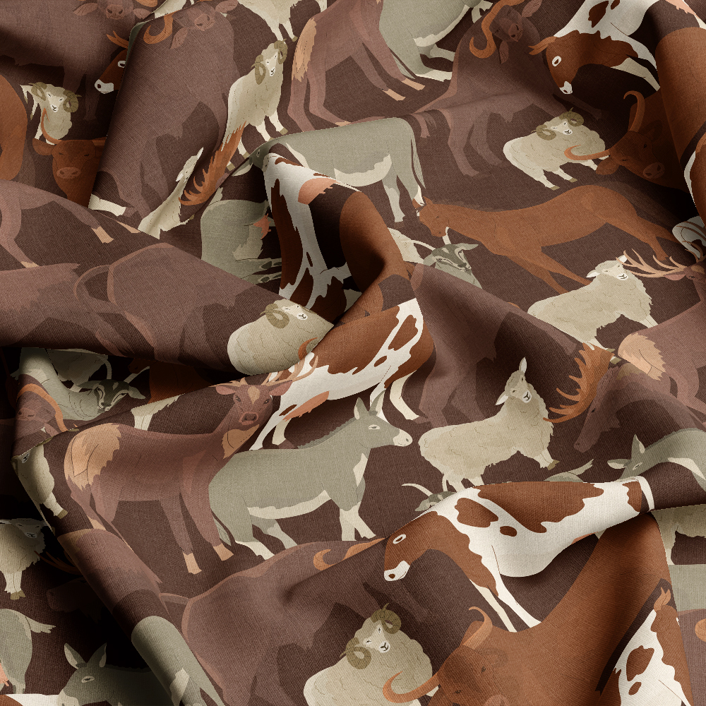 Farm Animals and Wild Animals Cattle Sheep Donkeys Deer Fabric Custom Print Fabrics