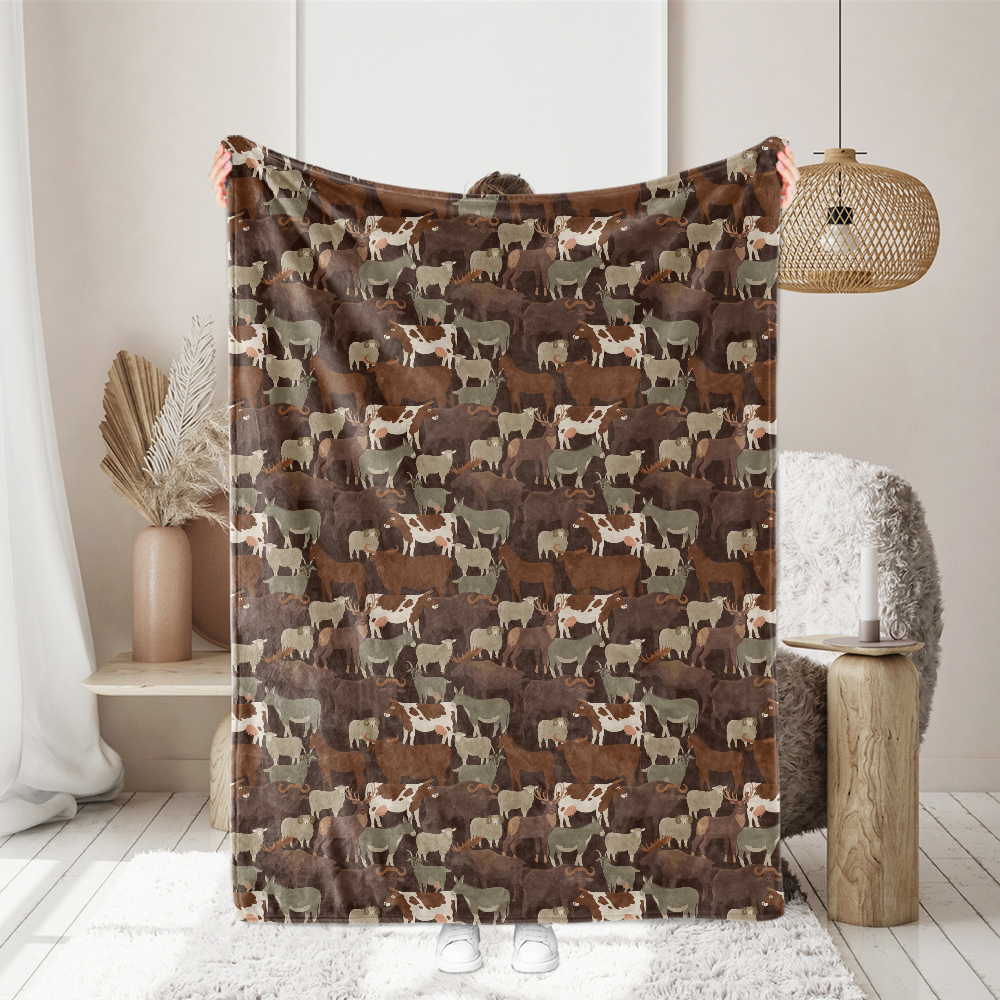 Farm Animals and Wild Animals Cattle Sheep Donkeys Deer Fabric Custom Print Fabrics