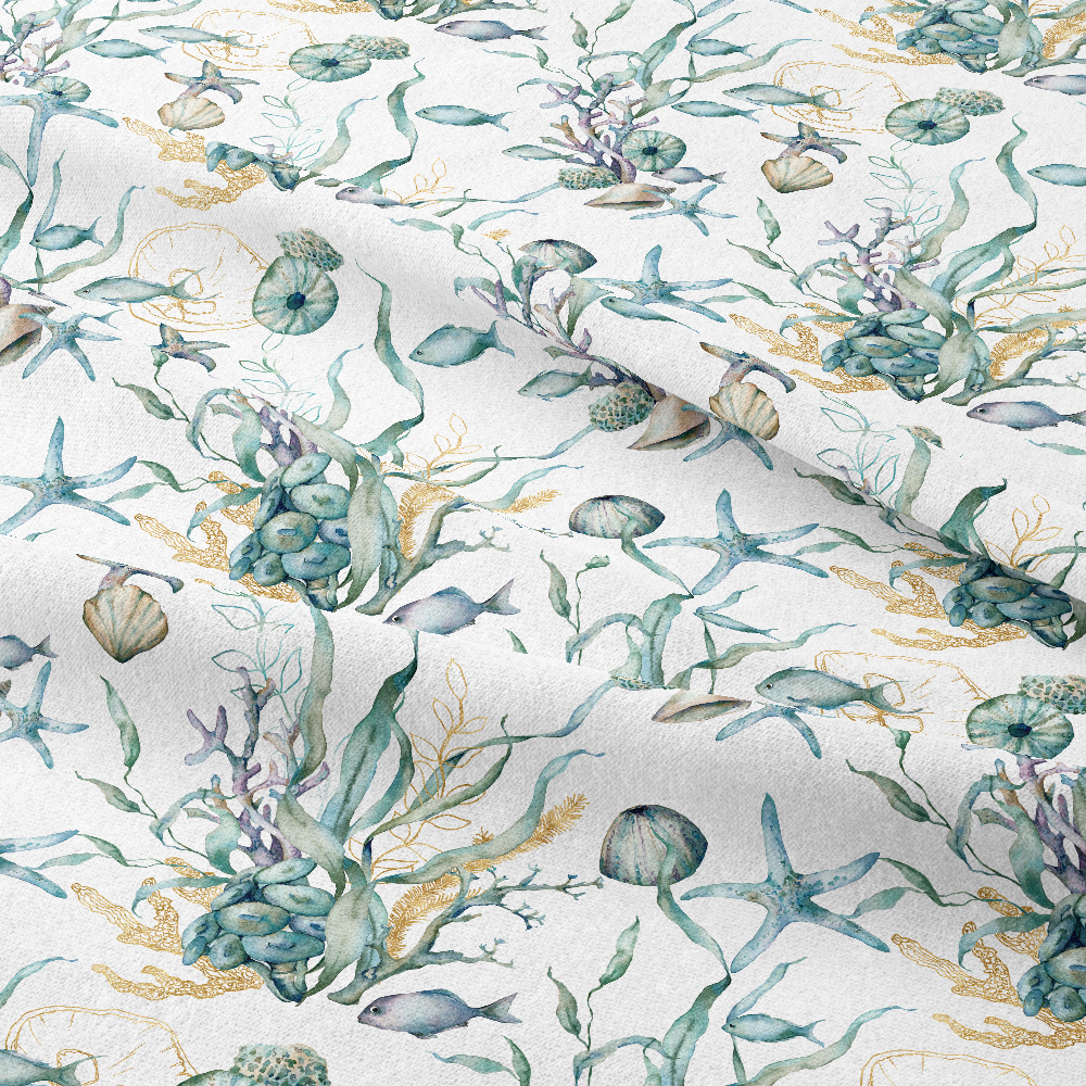 Watercolor Underwater Seamless Pattern Of  Seaweed And Coral - Custom Print Fabrics