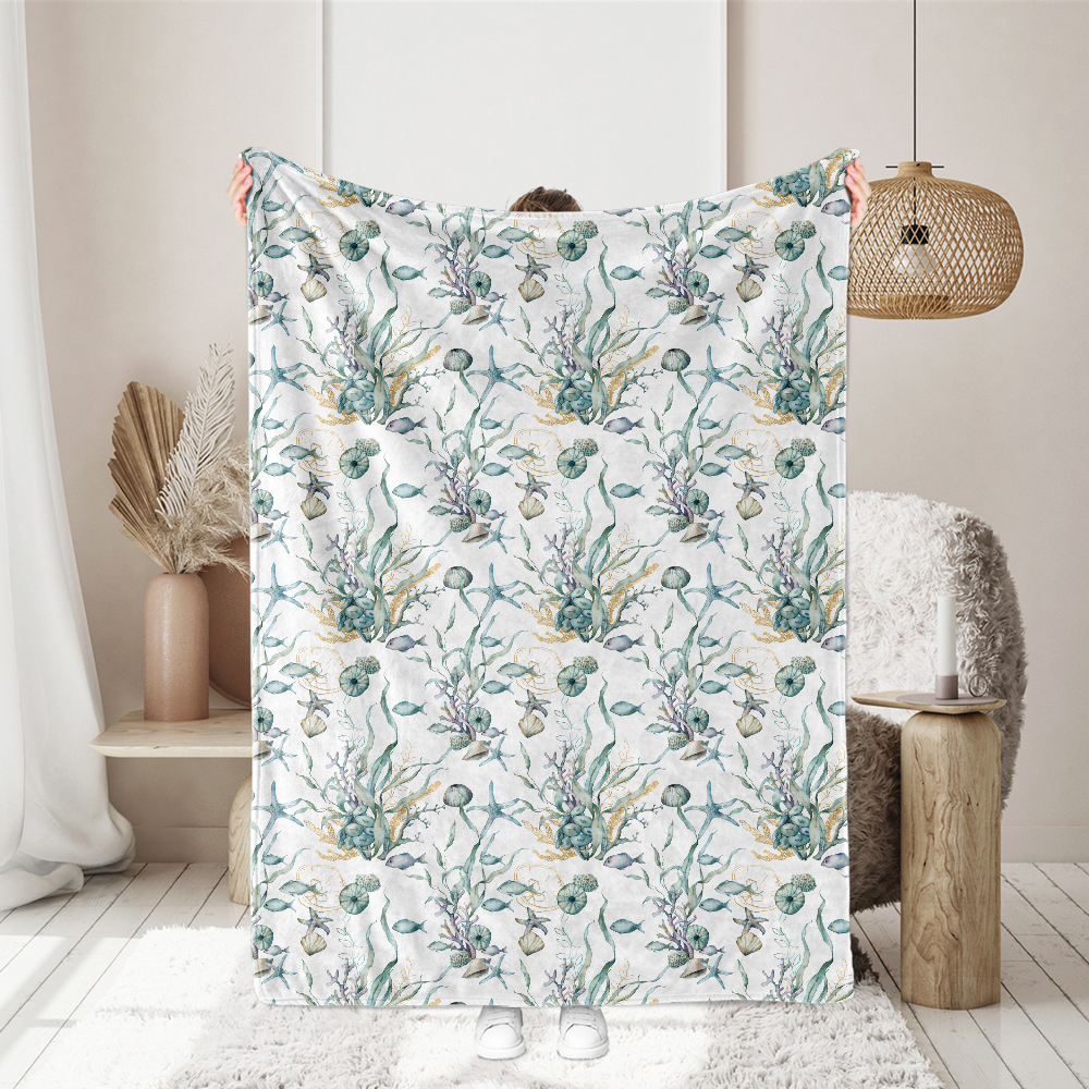 Watercolor Underwater Seamless Pattern Of  Seaweed And Coral - Custom Print Fabrics