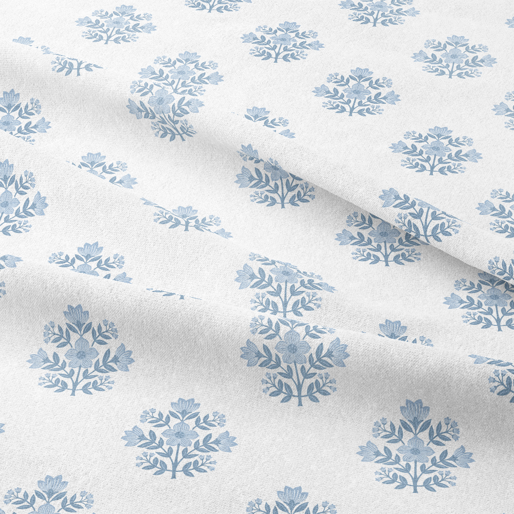 Vintage  Classic Liberty Floral Print Blue Flower Pattern Fabric Print - Custom Printed Fabric
