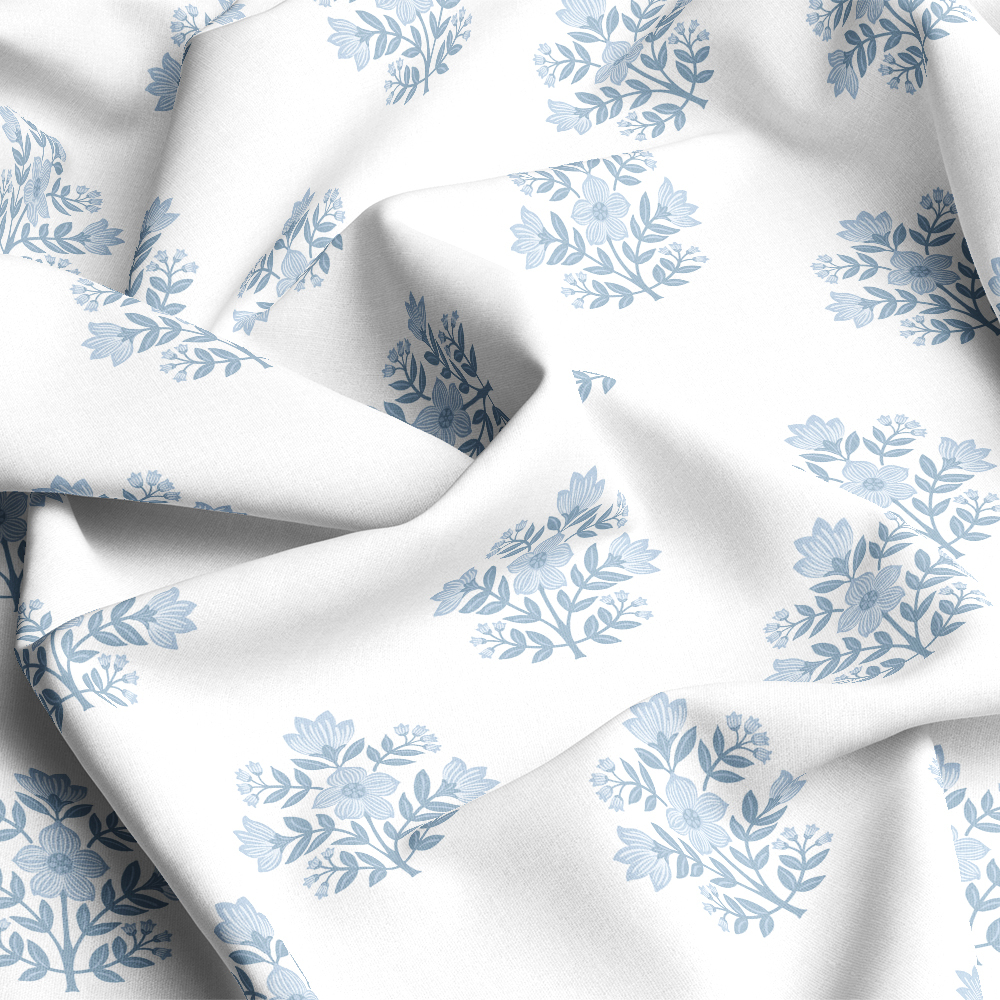Vintage  Classic Liberty Floral Print Blue Flower Pattern Fabric Print - Custom Printed Fabric