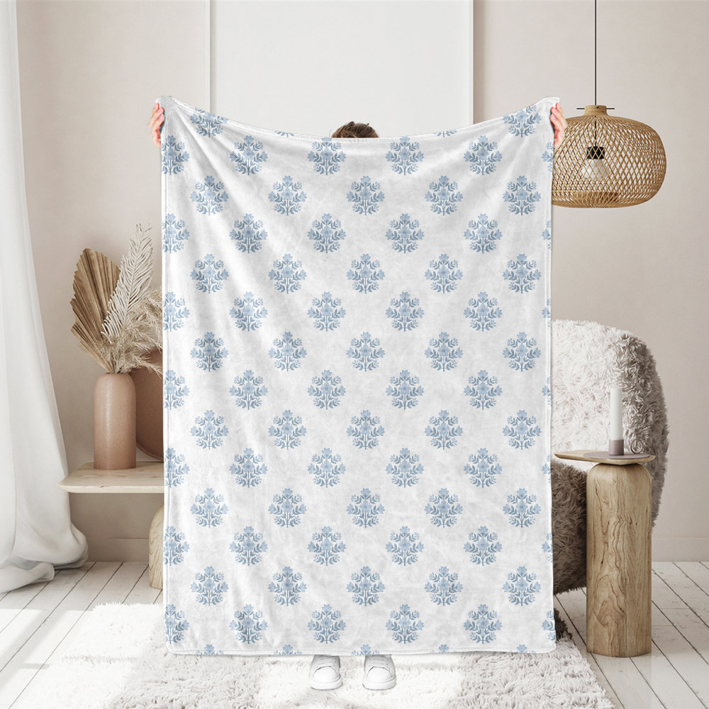Vintage  Classic Liberty Floral Print Blue Flower Pattern Fabric Print - Custom Printed Fabric