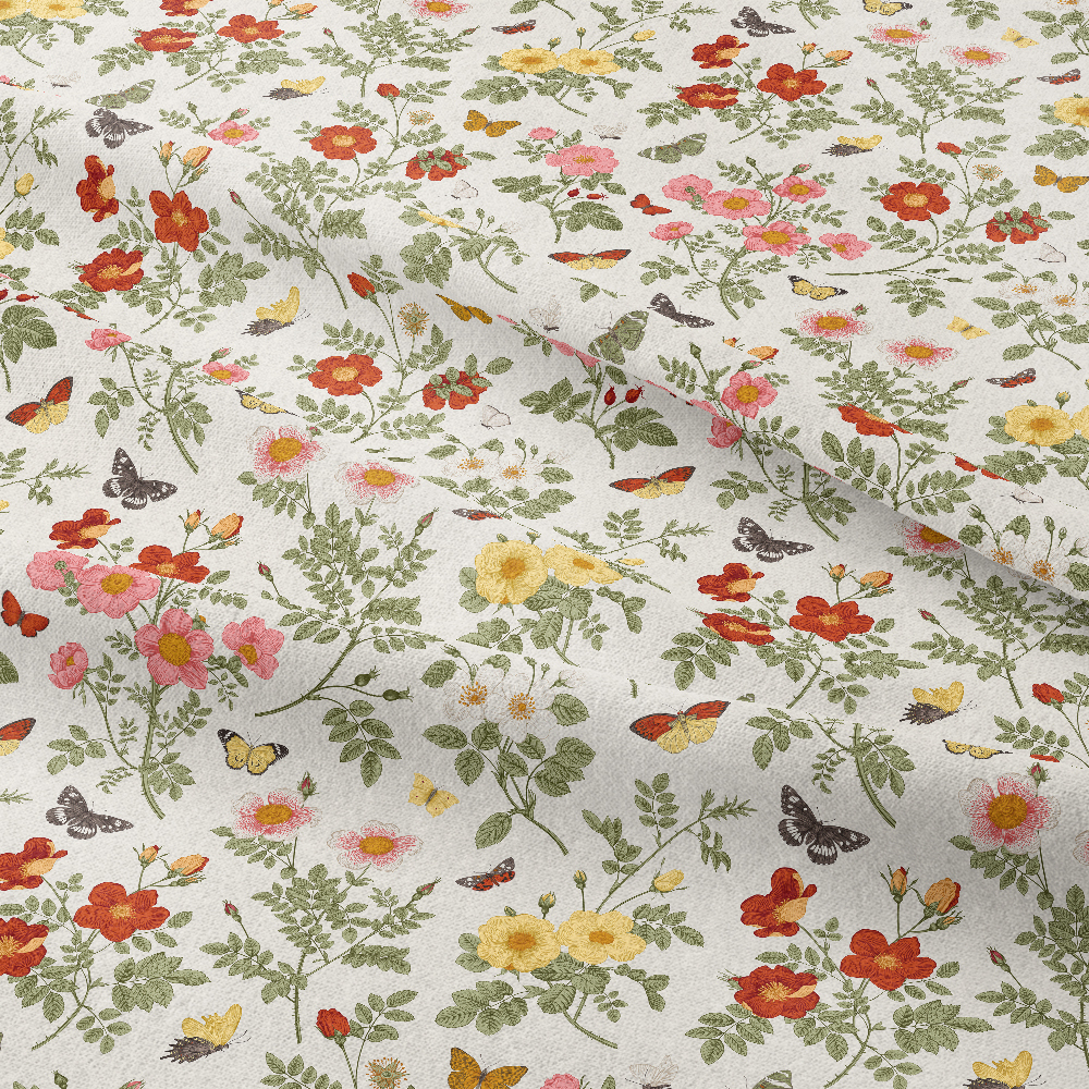 Vintage Wild Rose and Butterfly Pattern – Custom Print Fabrics