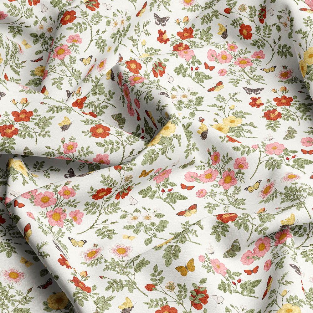 Vintage Wild Rose and Butterfly Pattern – Custom Print Fabrics