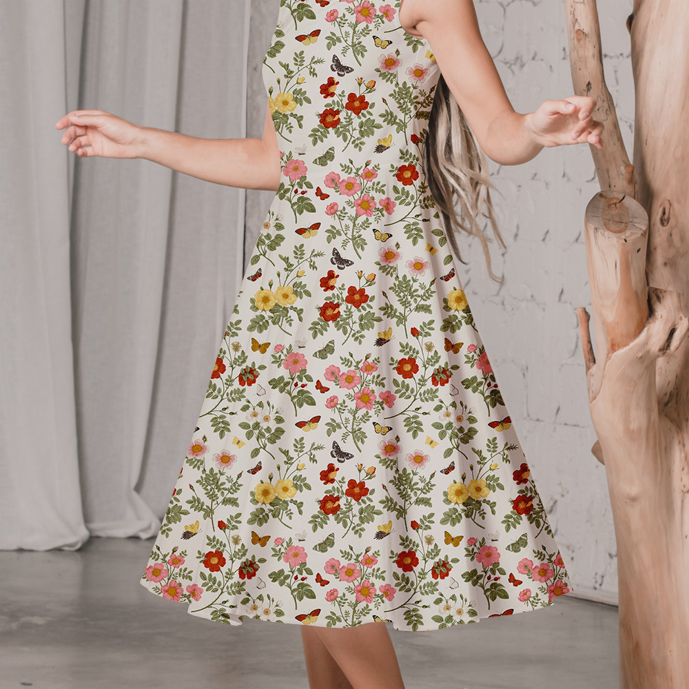 Vintage Wild Rose and Butterfly Pattern – Custom Print Fabrics