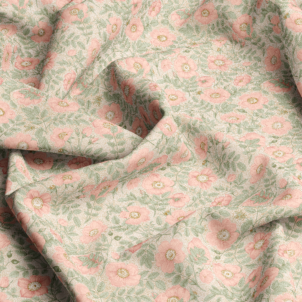 Vintage Pink Wild Rose Botanical Pattern – Custom Print Fabrics