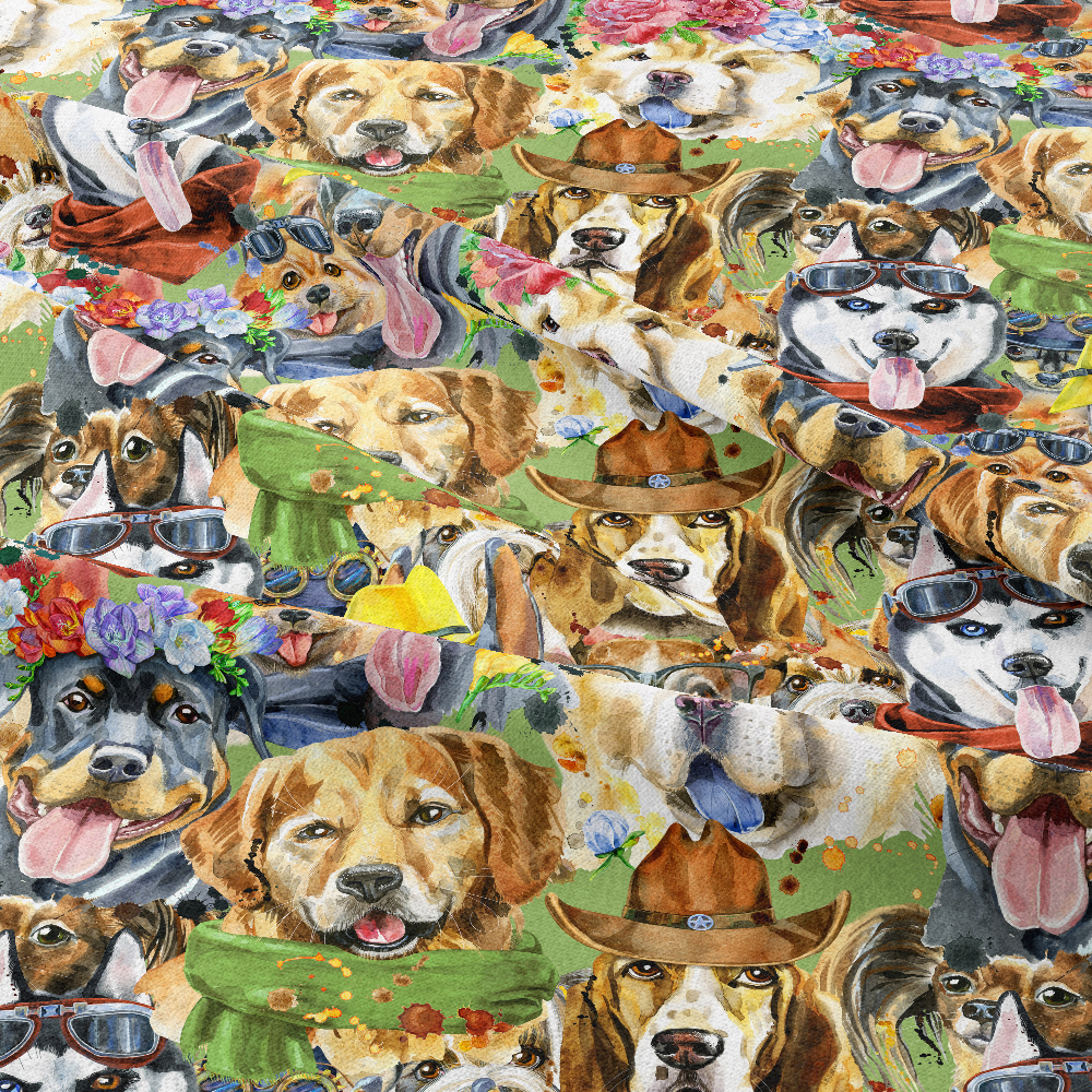 Watercolor Dogs Head Portrait Fabric - Custom Digital Print Fabrics