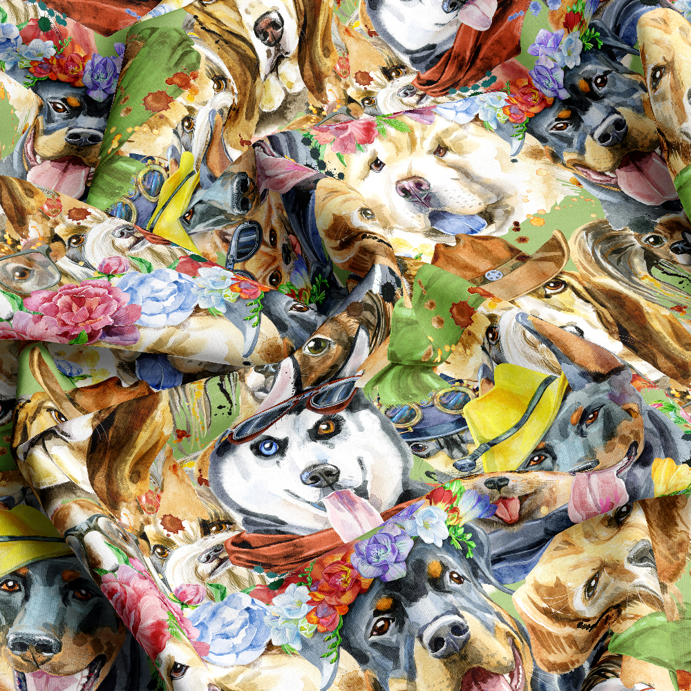 Watercolor Dogs Head Portrait Fabric - Custom Digital Print Fabrics