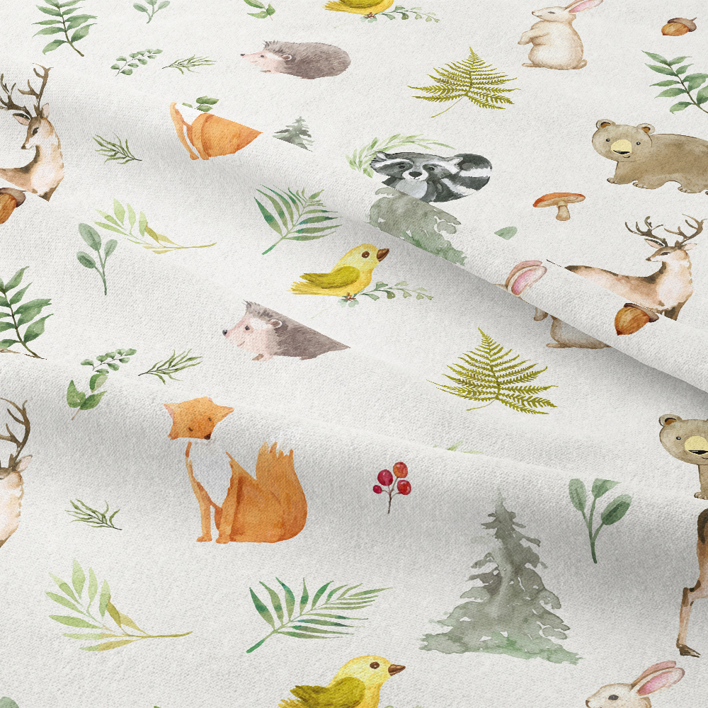 Watercolor Wildlife Bear Fox Deer Rabbit Fabric - Custom Print Fabrics