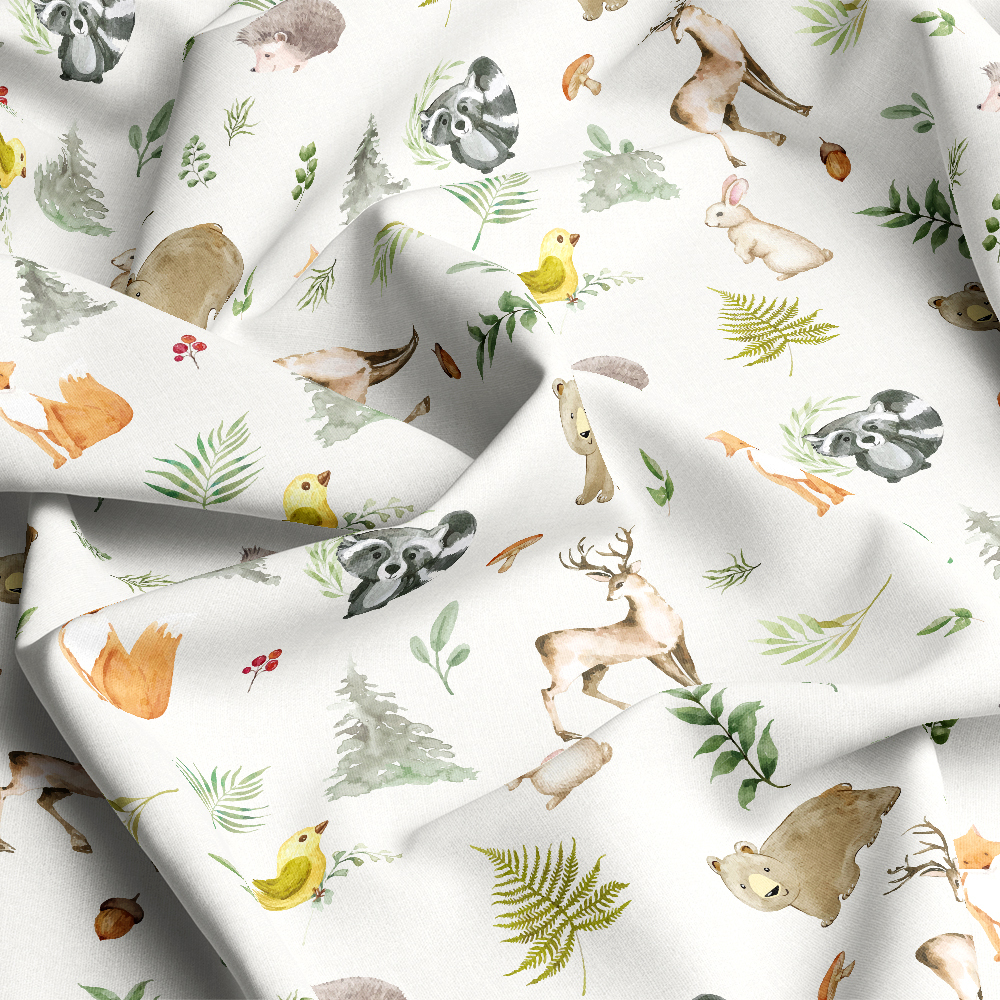 Watercolor Wildlife Bear Fox Deer Rabbit Fabric - Custom Print Fabrics