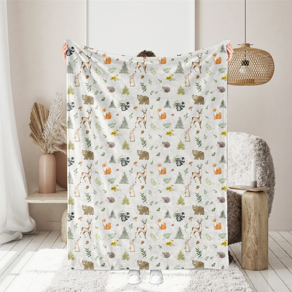 Watercolor Wildlife Bear Fox Deer Rabbit Fabric - Custom Print Fabrics
