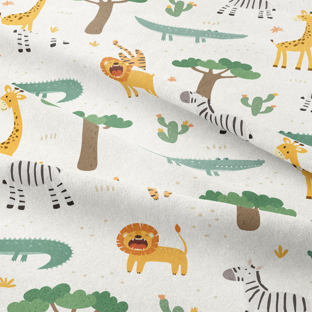 Watercolor Wildlife Lions Tigers Crocodiles Zebra Fabric - Custom Print Fabrics